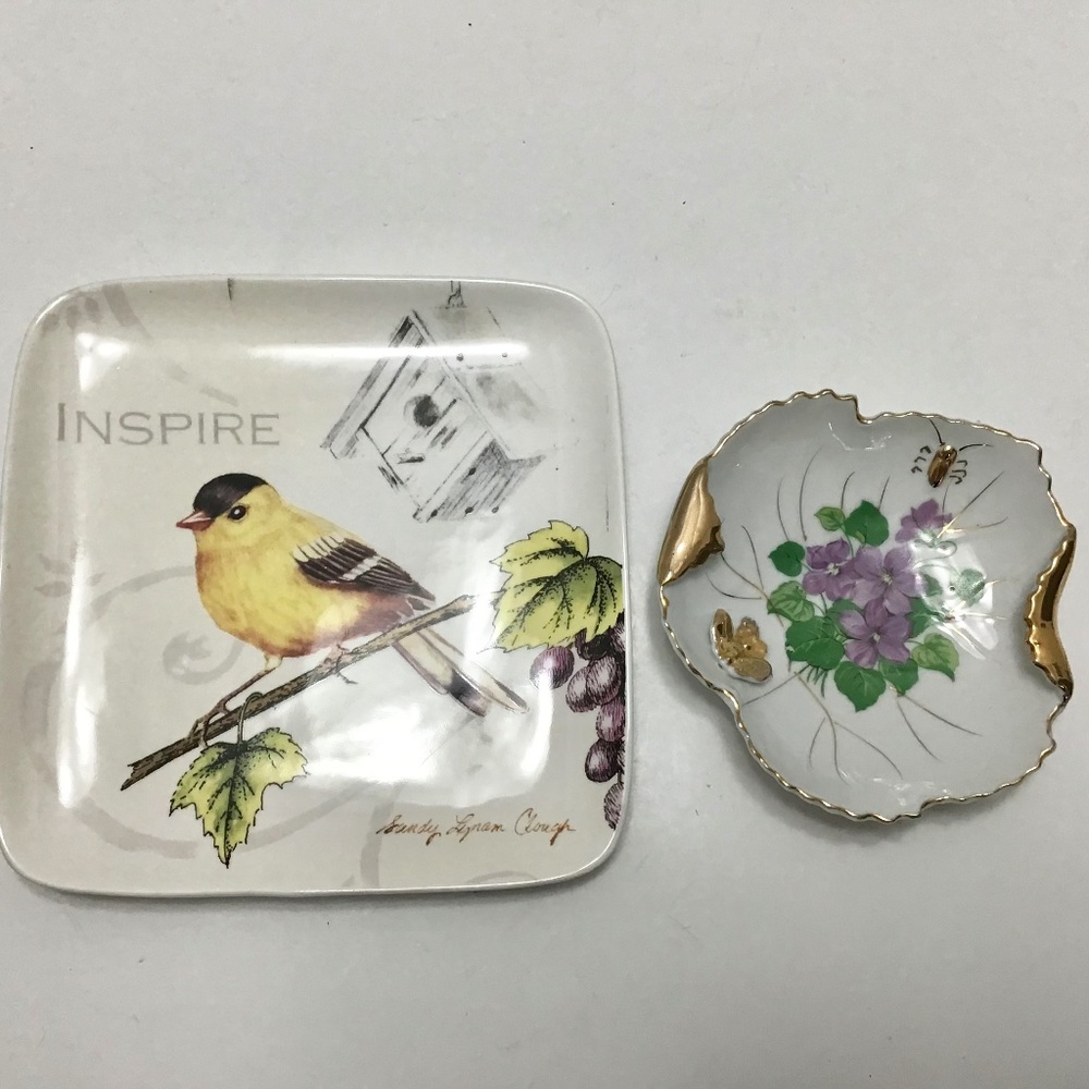 Vintage Viceroy China Violets, Butterfly Bug Dish & Inspire Yellow Bird Plate